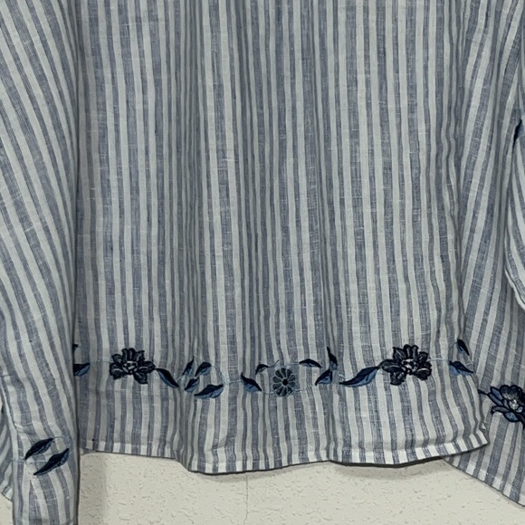 J. Jill Love Linen Blues Striped and Embroidered 3/4 Sleeve Blouse Size 3X - Picture 9 of 10